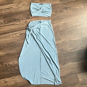 Blue swim coverup top and skirt